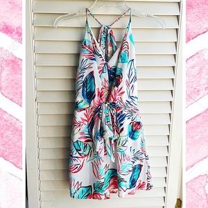 Floral Romper with Adjustable Tie Straps and Waist Tie